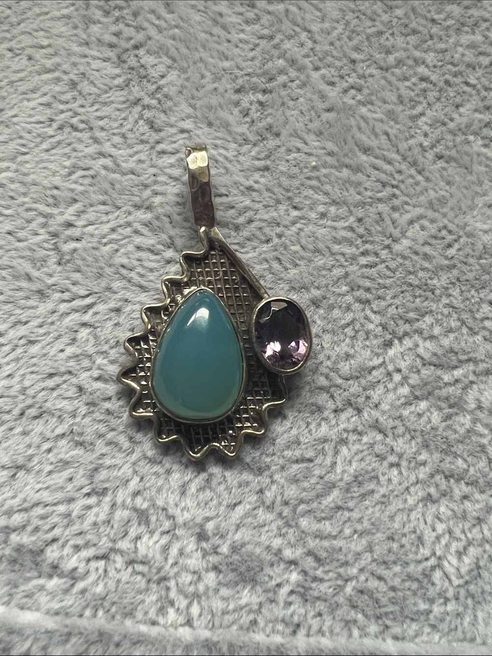 Teardrop Chalcedony & Amethyst Accent Pendant - Women Jewelry